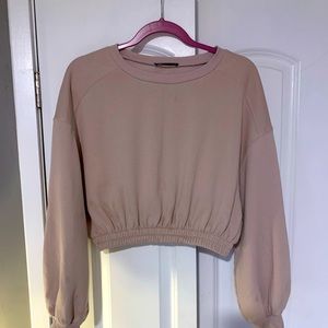Zara Tan Cropped Sweatshirt, size Large